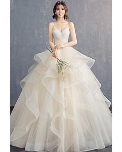 V-Neck Ruched Bodice, Cascading Ruffle Tulle Skirt