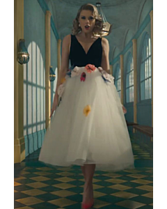 Floral Reverie – Taylor Swift “ME!”–Inspired Black Bodice & Floral Tulle Tea-Length Gown