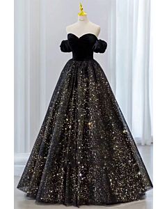 Midnight Galaxy Off-Shoulder Ball Gown
