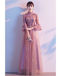 Rose Quartz Lace Qipao Evening Dress
