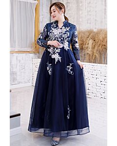 Midnight Magnolia Embroidered Tulle Gown