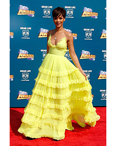Sunlit Siren – BET Awards 2008–Inspired Sunshine Yellow Chiffon Tiered Ball Gown