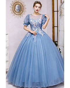 Frosted Bloom Illusion-Neckline Gown