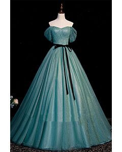 Emerald Moonlight Off-Shoulder Gown