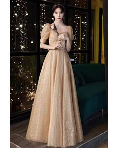 Golden Hour Square-Neck Evening Dress
