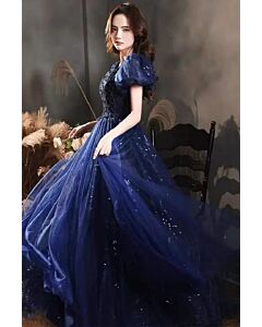 Moonshadow Lace-Bodice Evening Dress