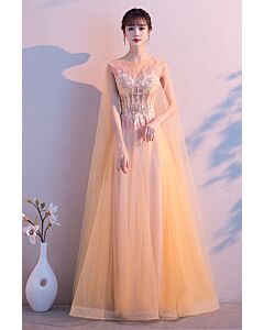 Amber Whisper Goddess Cape Gown