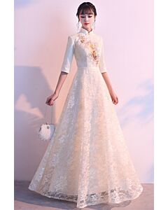 Pearl Bloom Embroidered Cheongsam Evening Dress