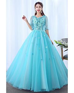 Seafoam Petal-Embellished Princess Dress