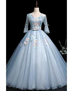Frozen Bloom – Embroidered Sky Blue Ball Gown