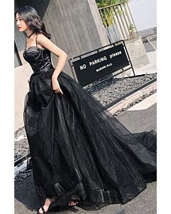 Raven Elegance Satin-Bustier Evening Dress