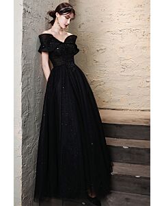 Starlit Noir Off-Shoulder Evening Dress