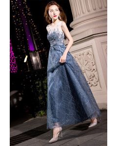 Moonlit Lace Appliqué A-Line Evening Dress