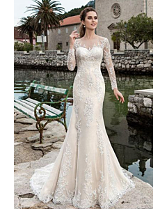 Long-Sleeve Lace Mermaid Gown with Illusion Neckline for Formal Events
