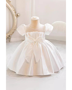 Girls' Satin Bow-Tie Party Dress with Puff Sleeves