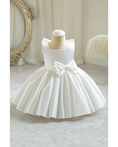 Girls' Classic White Satin Bow Back Dress