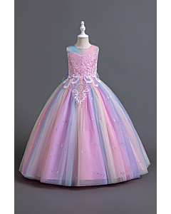 Girls' Rainbow Sequin Princess Dress with Embellished Bodice