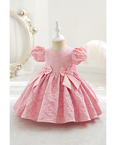 Girls' Pink Floral Lace Dress with Bow Details