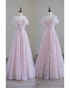 Celestial Whisper – Feathered Evening Dress