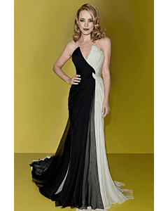 Rachel McAdams Black and White Strapless Chiffon Celebrity Evening Formal Prom Dress