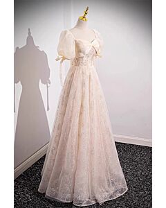 Champagne Whisper – Vintage Puff Sleeve Gown
