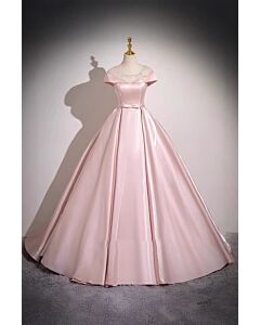 Blush Symphony – Satin Off-Shoulder Gown