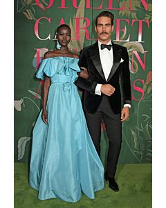 Adut Akech Blue Off the Shoulder Ruffled A Line Ball Gown Celebrity Dress Green Carpet Fashion Awards 2019