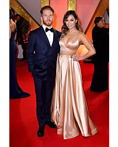 Alex Scott Inspired Champagne Satin Spaghetti Straps Formal Prom Celebrity Dress