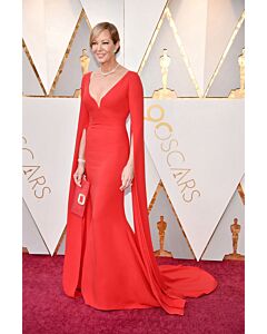 Allison Janney Red Long Cape-sleeve Mermaid Formal Celebrity Dress Oscars 2018