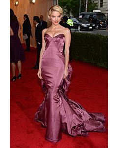 Amber Heard Plum Strapless Satin Mermaid Celebrity Formal Prom Dress Met Gala 2012