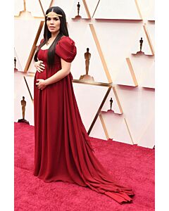 America Ferrera Red Short Sleeves Maternity Formal Celebrity Dress Oscars 2020