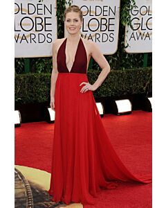 Amy Adams Burgundy and Red V-neck Chiffon Formal Dress Golden Globes 2014
