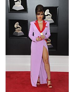 Lavender Power Andra Day Inspired Lilac Blazer V Neck High Slit Sheath Celebrity Formal Prom Dress Grammys 2018