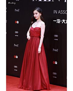 Angelababy Red Strapless A Line Chiffon Celebrity Dress GQ Men of the Year Awards 2019