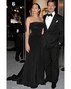 Angelina Jolie Inspired Black Velvet Strapless Long Formal Celebrity Evening Dress