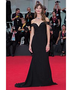 Annabelle Belmondo Black Off the Shoulder Sheath Floor Length Celebrity Dress Venice Film Festival 2019