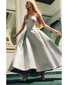 Anya Taylor-Joy Inspired Silver Strapless Satin Ball Gown Dress Golden Globes 2021