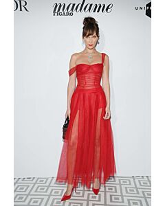 Bella Hadid Red Tulle Off-the-Shoulder Celebrity Dress Cannes Dinner Party 2018