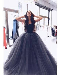 Black Strapless Sweetheart Tulle Ball Gown Prom Dress