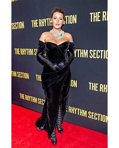 Blake Lively Black Velvet Off-the-shoulder Dress with Slit 'The Rhythm Section' Premiere