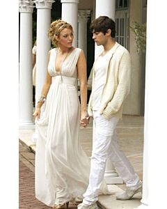 Blake Lively White V-neck Sleeveless Chiffon Formal Prom Celebrity Dress “Gossip Girl”