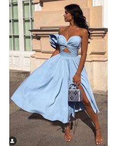 Blue Sweetheart Cut-out Prom Party Dress with Ruffled Sleeve