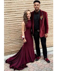 Burgundy Open Back Mermaid Long Formal Prom Dress Pinterest