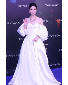 Celebrity Inspired White Off-the-shoulder Satin Evening Formal Prom Dress
