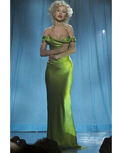 Christina Aguilera Green Off-the-Shoulder Satin Formal Prom Dress (Burlesque)