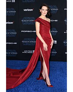 Daisy Ridley Red One-shoulder Formal Prom Dress with Slit "Star Wars" Premiere