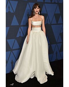 Dakota Johnson White Two-Piece Satin Celebrity Dress Governors Awards 2019