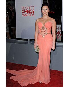 Demi Lovato Peach Strapless Chiffon Formal Dress People's Choice Awards 2012
