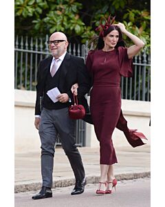 Burgundy Puff Sleeve Celebrity Wedding Guest Dress Princess Eugenie