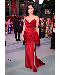 Scarlet Temptress – Dita Von Teese Red Cowl-Neck Satin Gown